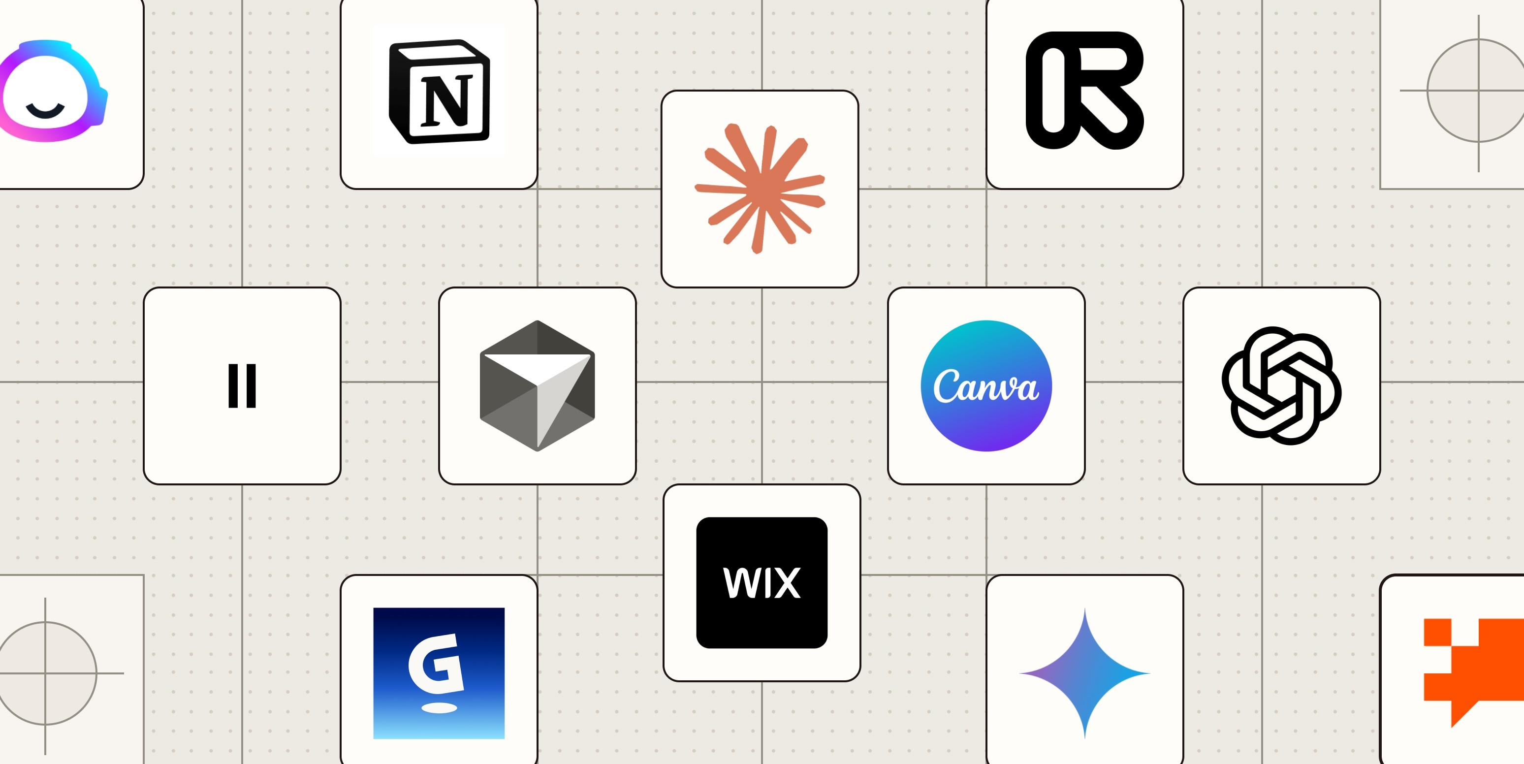 Logos of AI tools covered in ReIntellex training, from Notion to Canva and more